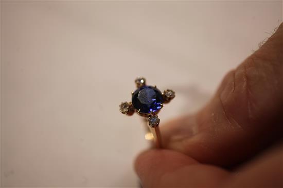 A gold, sapphire and diamond ring, size N.